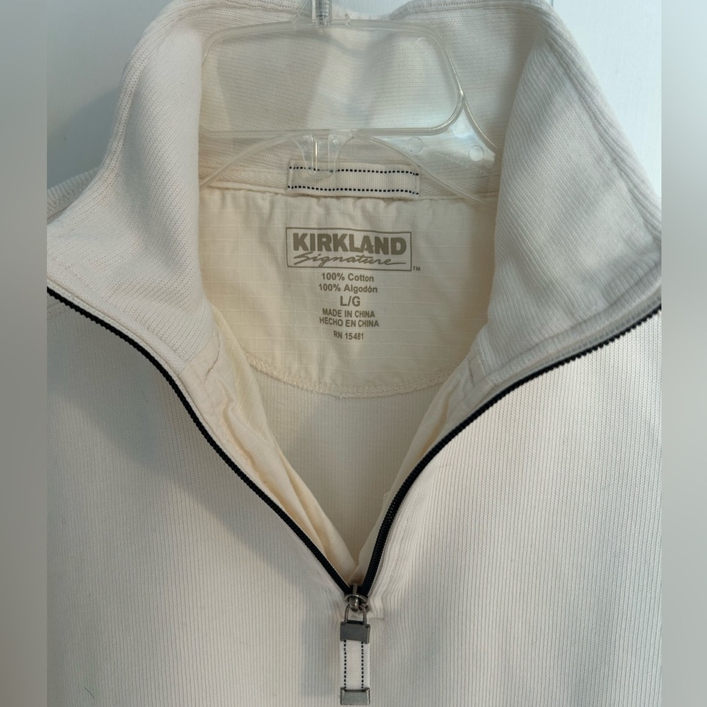 Kirkland Signature Women’s White Cotton Quarter-Zip Sweater, Size L